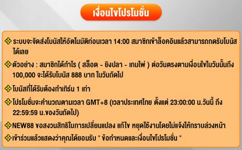 ข้อกำหนดและเงื่อนไขของโปรโมชั่น Daily Profit ที่ NEW88