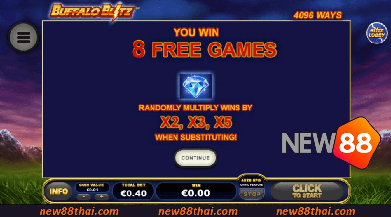 สัญลักษณ์ควายป่าใน Buffalo Blitz มอบรางวัลสูงสุดถึง 300 เท่า