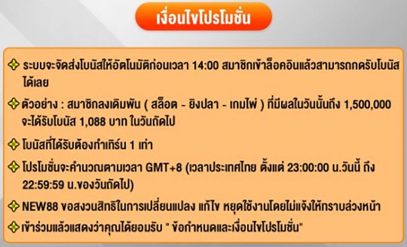เงื่อนไขการรับรางวัลจากโปรแกรมโปรโมชั่น NEW88