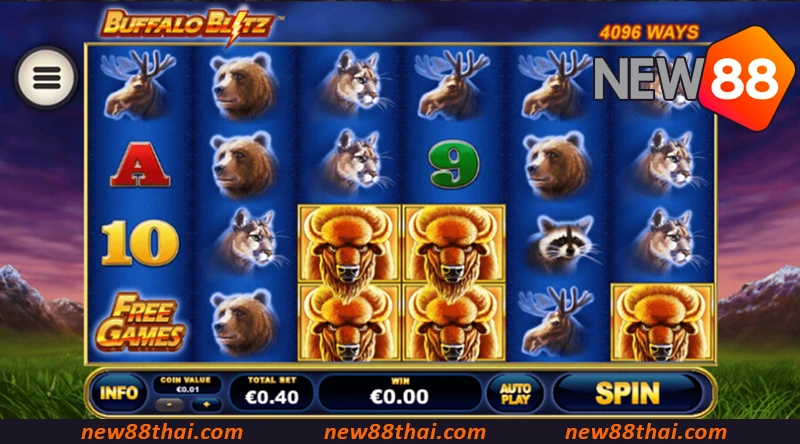 เพชร Wild พร้อมตัวคูณแบบสุ่ม 2x, 3x หรือ 5x ใน Buffalo Blitz