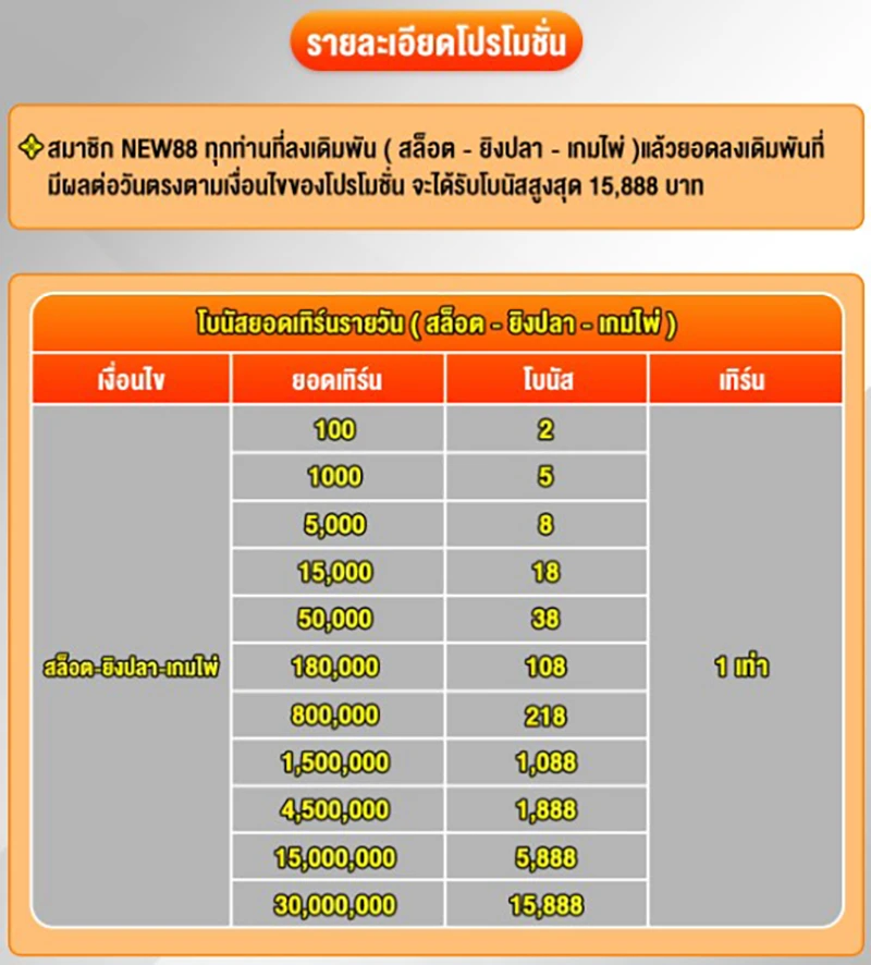 แนะนำโปรแกรมโปรโมชั่นโบนัสรายได้ NEW88